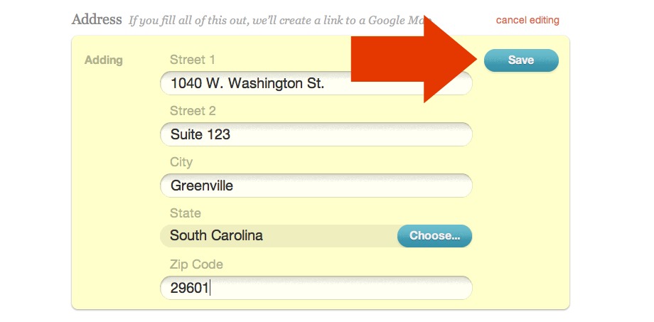 Save button for nonprofit address section