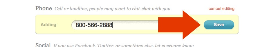 Save button for phone number section