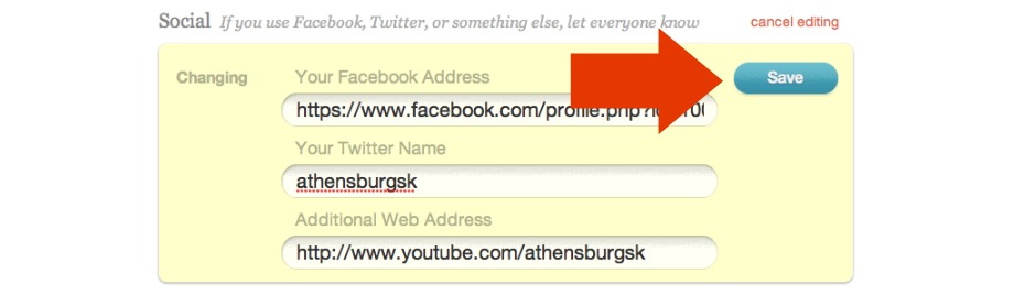 Save button for social section
