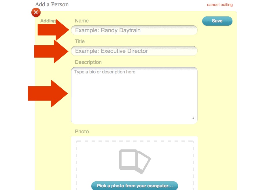 Info fields for Team Member