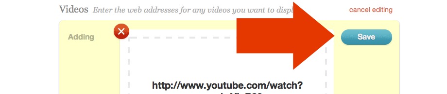 Save button for video section