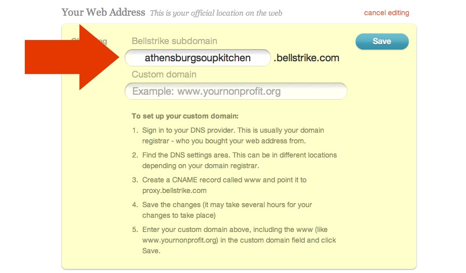 Your Bellstrike Web Address field