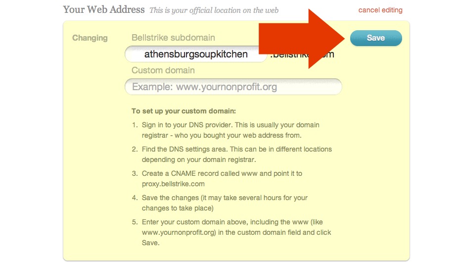 Your Bellstrike Web Address Save field