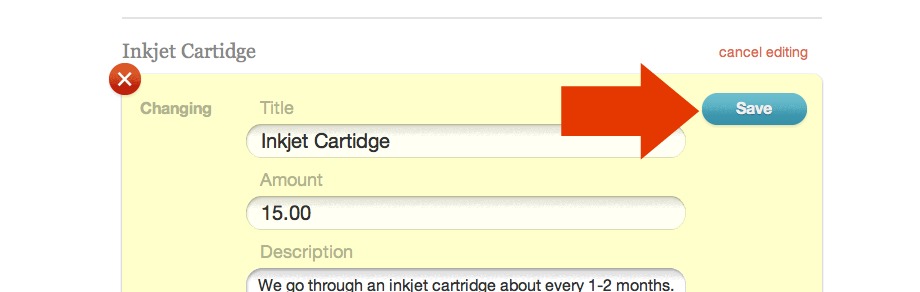 Save button for saving instructions to donors