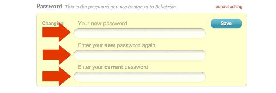 New and current password fields