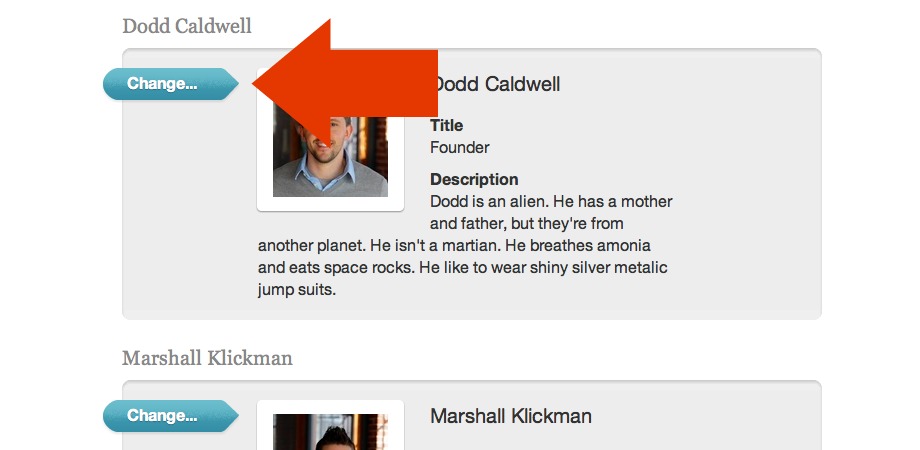 Change button on Team Member page