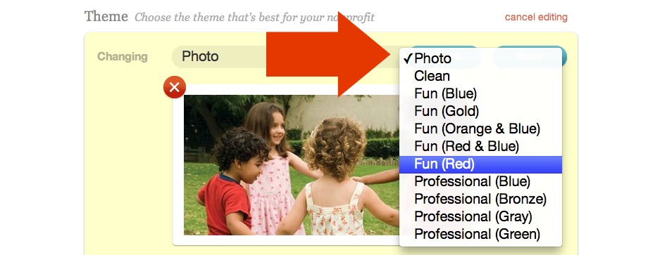 Choose button and drop down menu on Theme selector