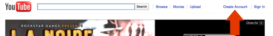 YouTube.com Create Account link