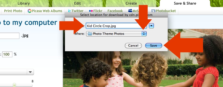 Picnick.com Save to Computer option