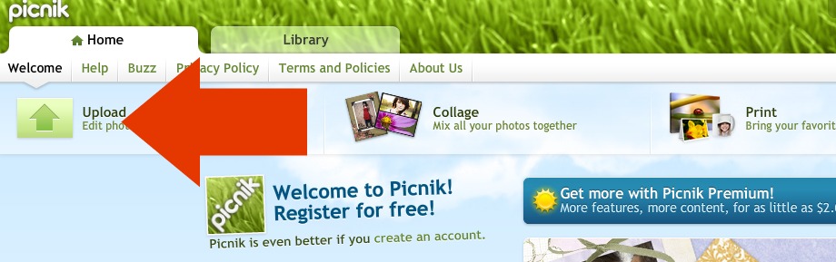 Picnick.com Upload a Photo button