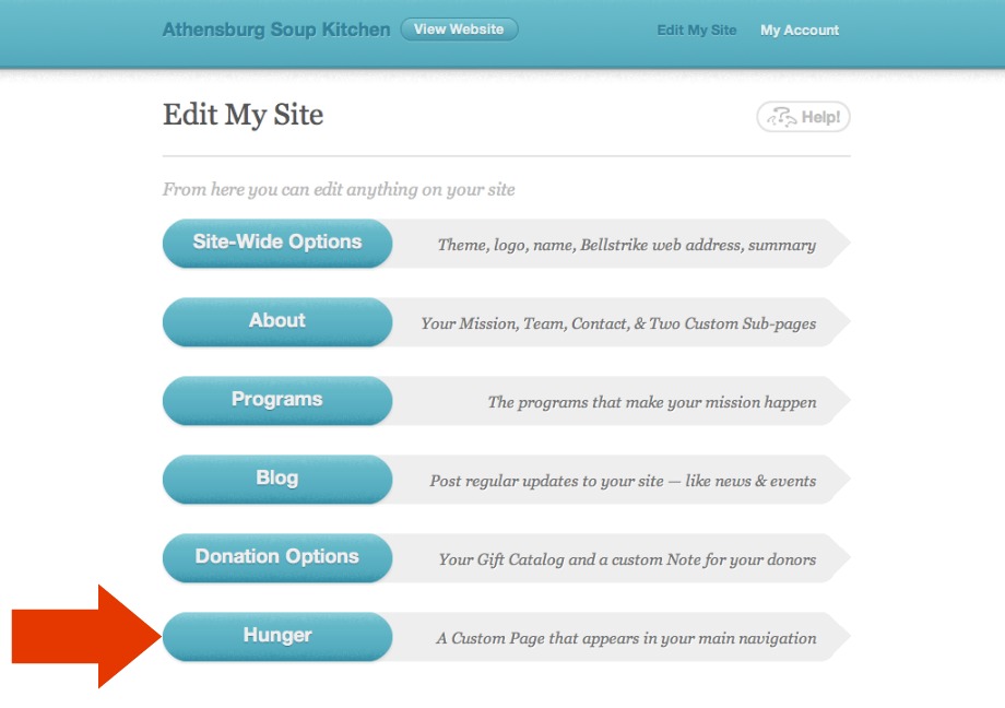 Custom Main Navigation Page link