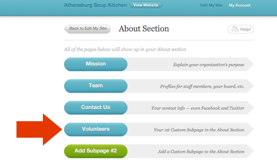 Custom Page link