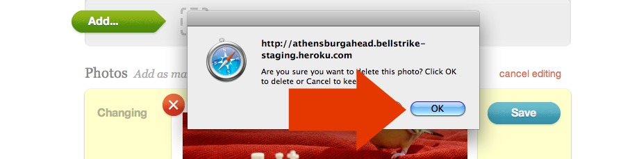 Confirm deletion or Cancel deletion