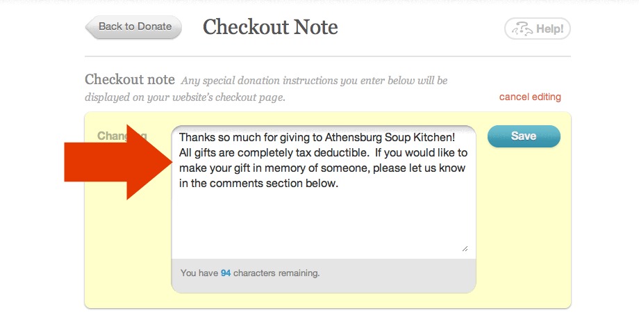 Save button for saving instructions to donors