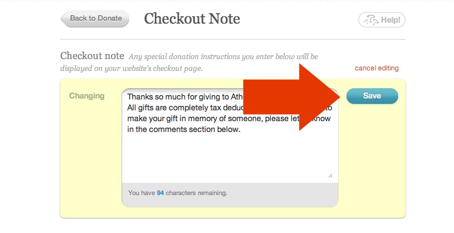 Save button for saving instructions to donors
