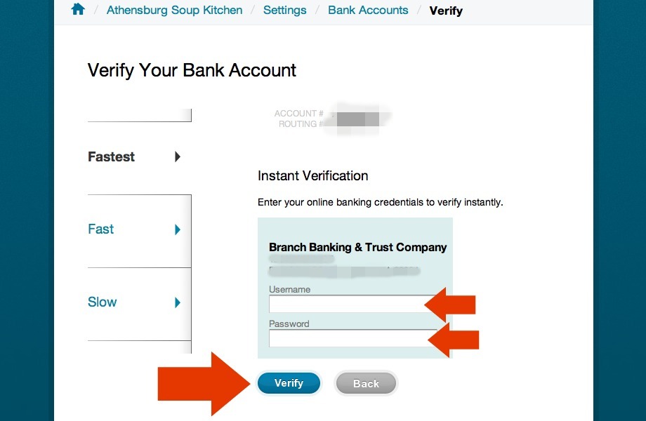 WePay.com online banking username and password fields