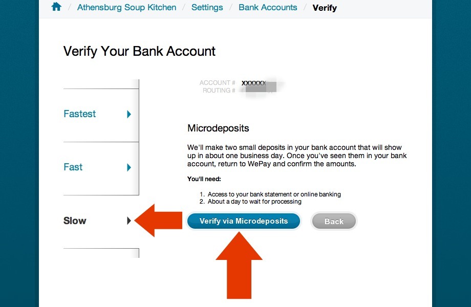 WePay.com microdeposit option for bank transfers