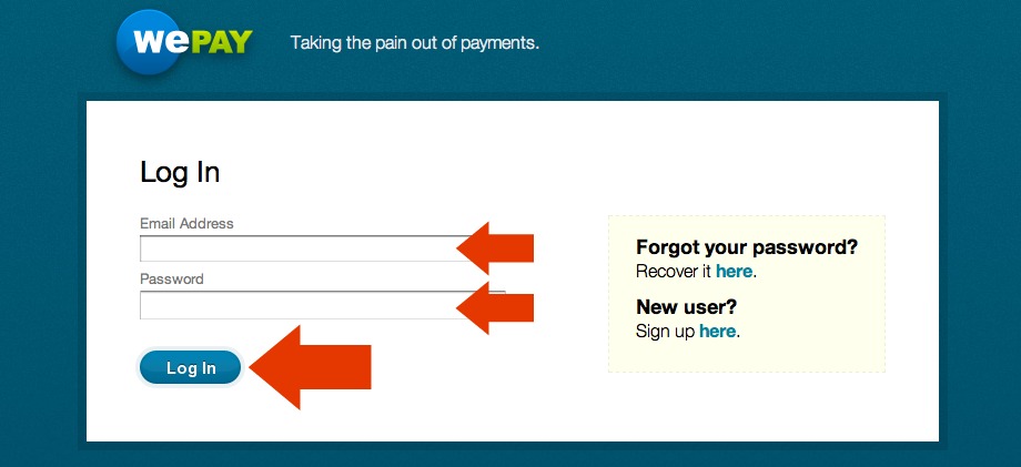 WePay.com login page