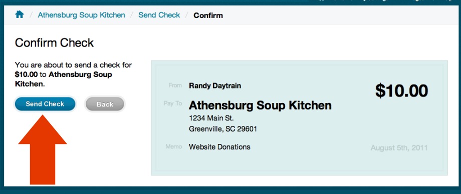 WePay.com Send Check confirmation