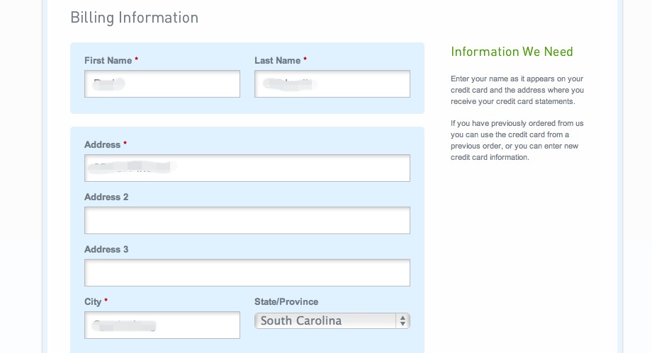 first section of Hover.com credit card info fields