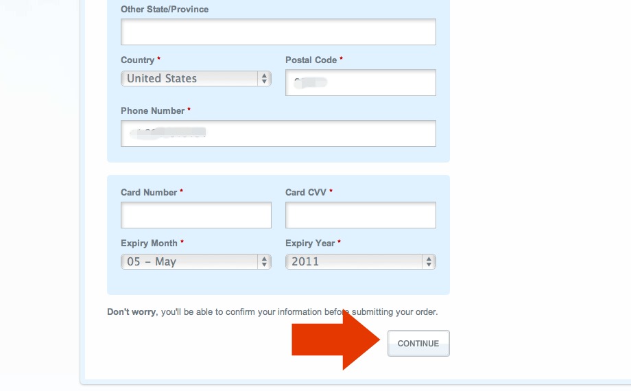 second section of Hover.com web address info fields