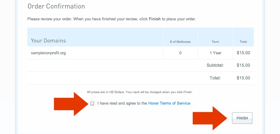 Hover.com Tersm of Service agreement