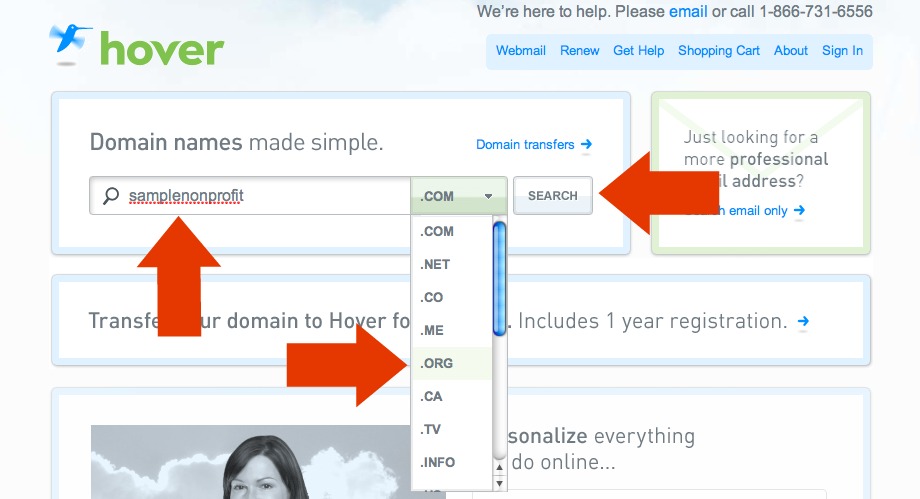 Hover.com web addres chooser