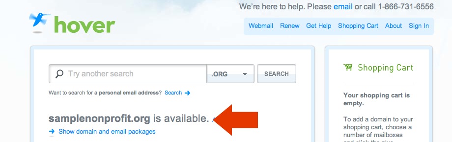 Hover.com available web address confirmation 