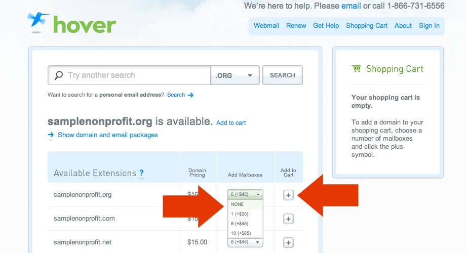 Hover.com service choice