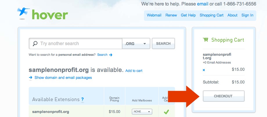 Hover.com checkout button