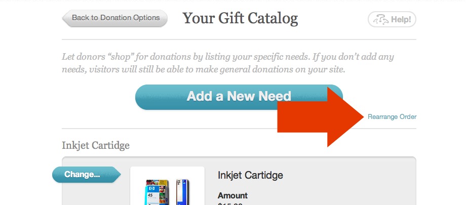 Rearrange Order button on Gift Catalog page
