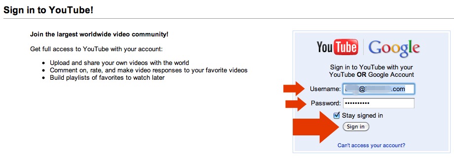 YouTube login page