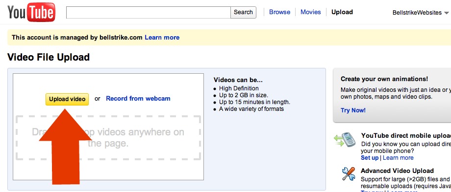 YouTube upload video button