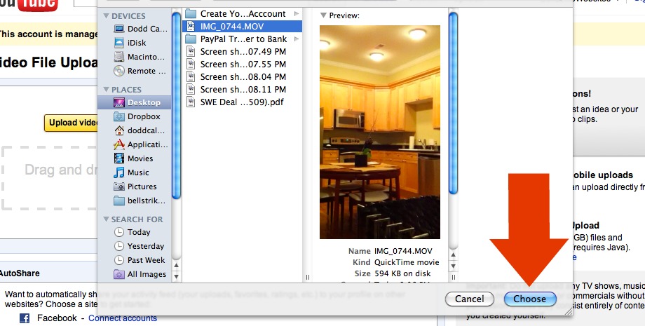 YouTube video file chooser