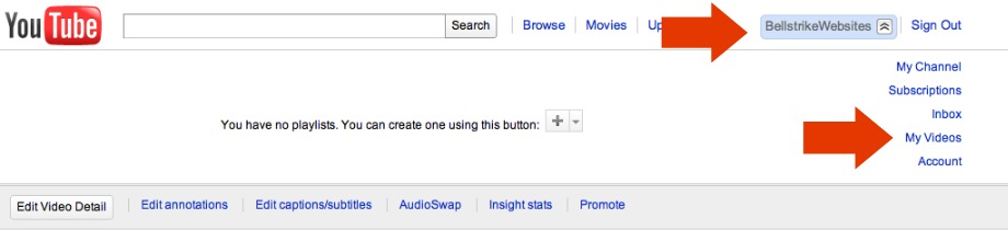 YouTube MyVideos button