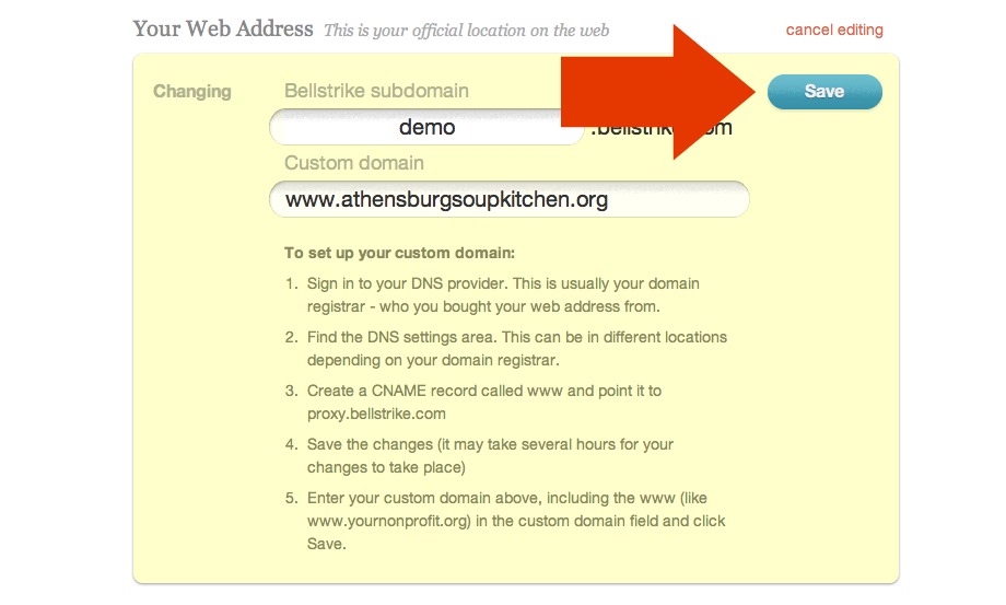 Save Custom Web Address button