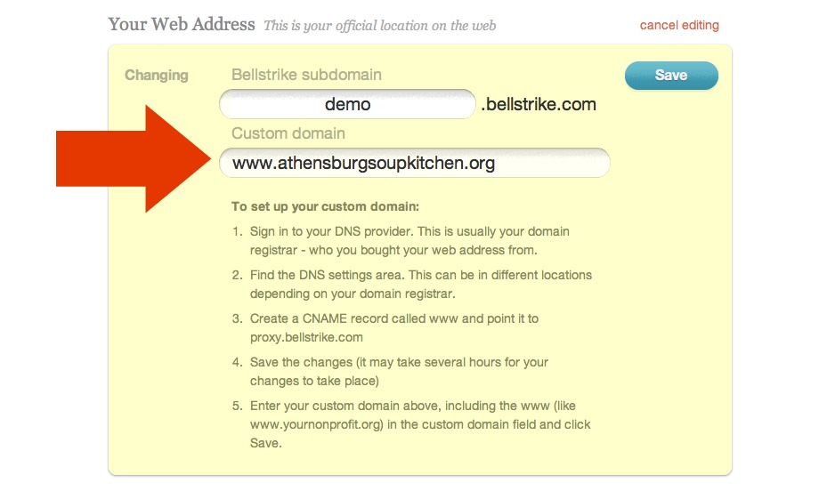 Custom Web Address field